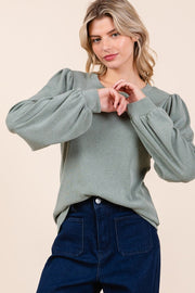 Round Neck Long Sleeve Rib Knit Top