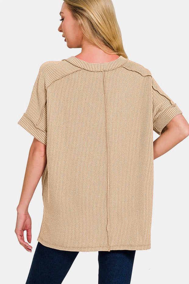 Corded Rib Short Sleeve High-Low T-Shirt