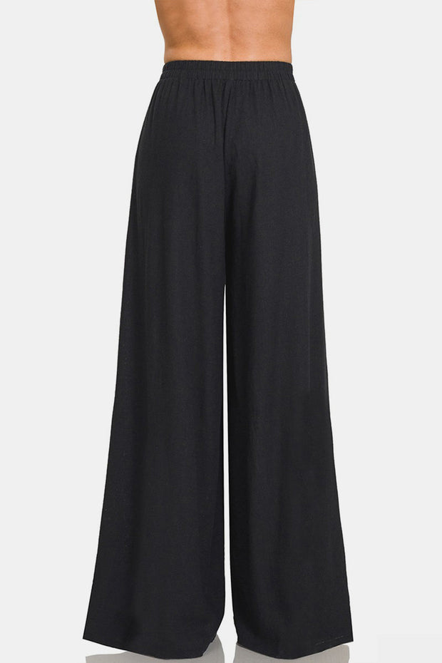 Pleated Linen Blend Wide Leg Pants