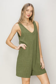 V-Neck Sleeveless Romper with Pockets