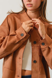 Suede Button Down Cropped Jacket