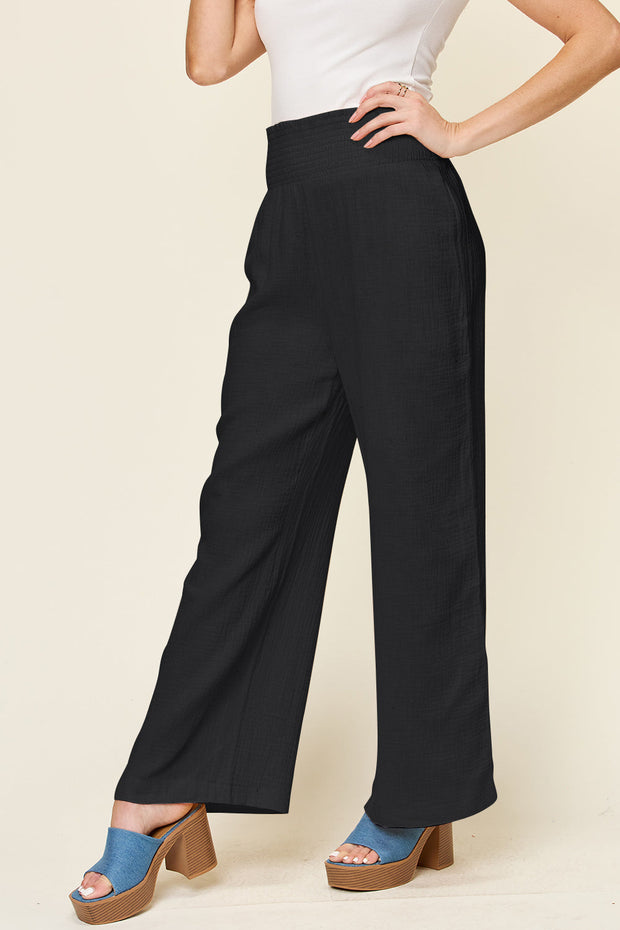 Texture Smocked Waist Wide Leg Pants