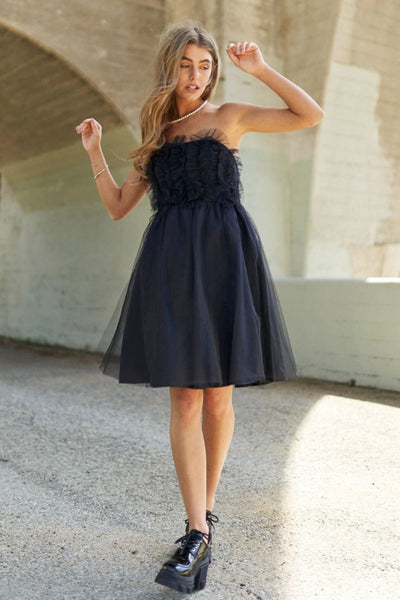 Mesh Ruffle Tube Top Swing Dress