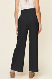 Texture Smocked Waist Wide Leg Pants