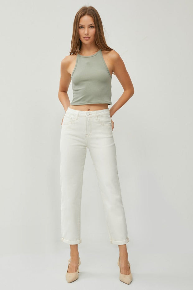 RISEN High Waist Rolled Hem Straight Jeans