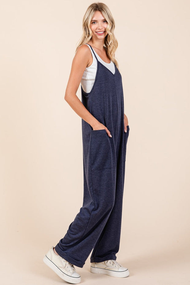 Patch Pocket Wide Leg Sleeveless Jumpsuit