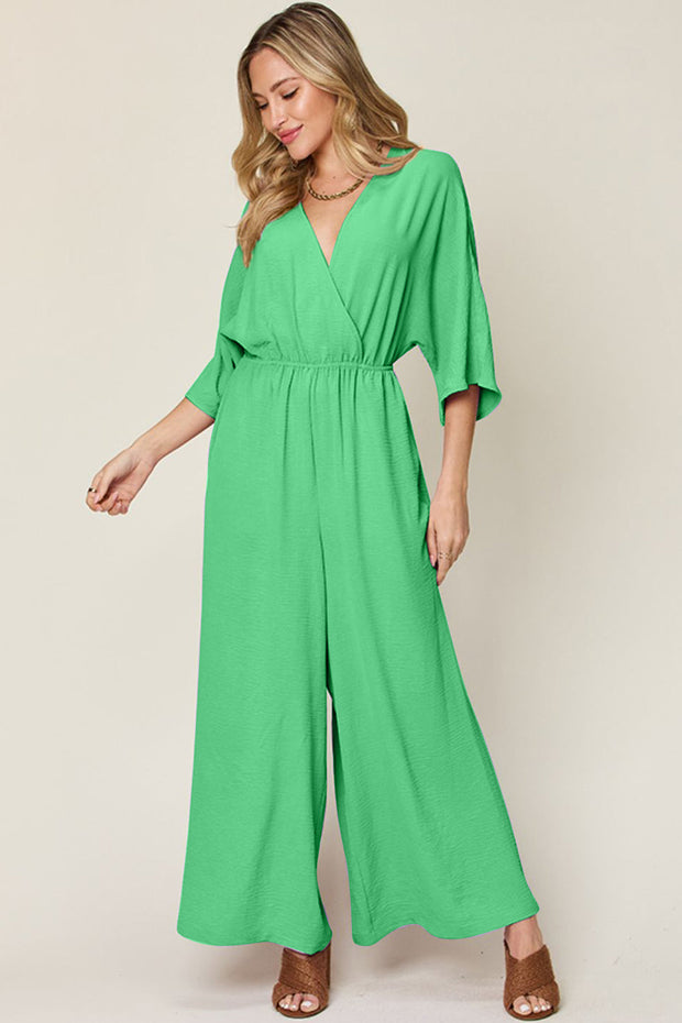 Surplice Wide Leg Jumpsuit with Pockets