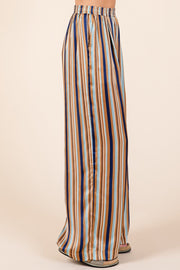 Striped Satin Elastic Waist Wide Leg Pants