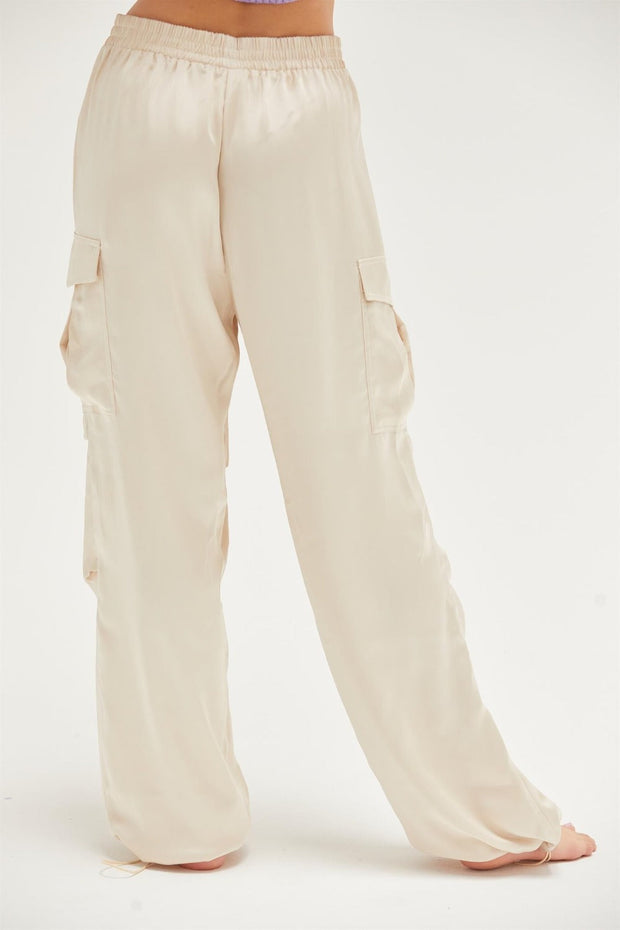 Approach Satin Drawstring Hem Cargo Pants