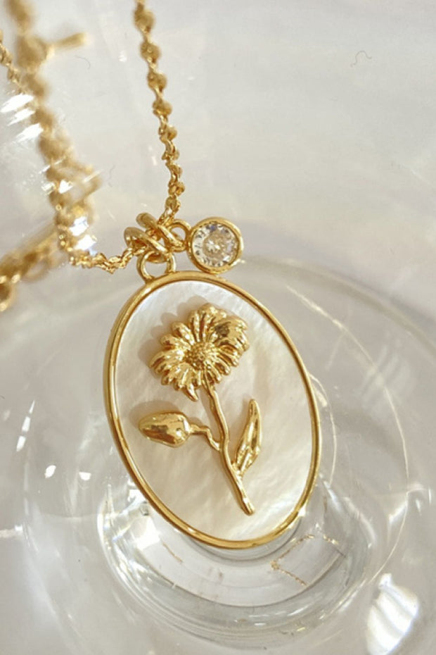 Birth Flower Shell Pendant Copper Necklace