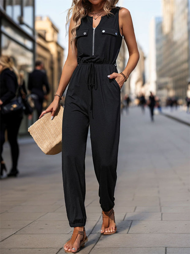 Pre order Half Zip Sleeveless Jumpsuit with Pockets