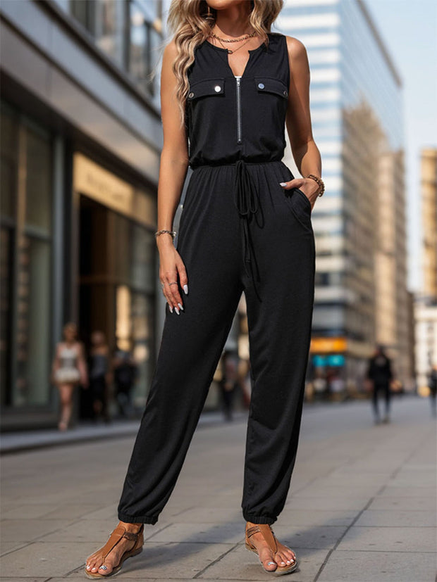 Pre order Half Zip Sleeveless Jumpsuit with Pockets