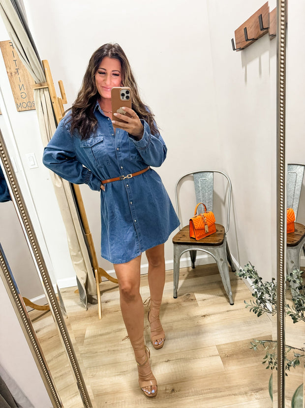 PREORDER Pocketed Dropped Shoulder Mini Denim Dress 2 Colors