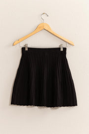 High Waist Knit Pleated Flare Mini Skirt