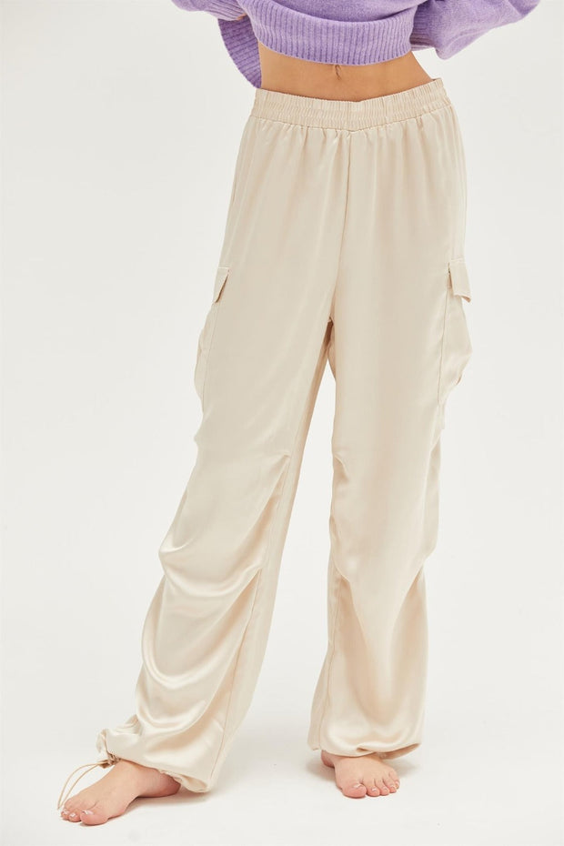 Approach Satin Drawstring Hem Cargo Pants