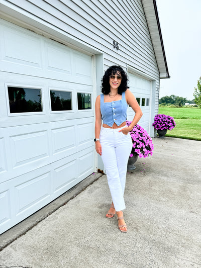 PREORDER Smocked Square Neck Denim Top