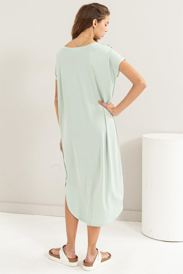 Short Sleeve High-Low Slit Midi Dress