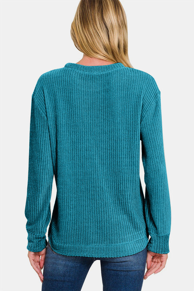 Chenille Waffle Round Neck Sweater