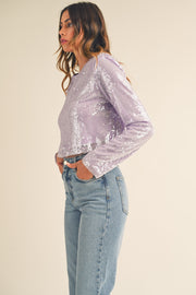 Shoulder Padded Sequin Crop Top