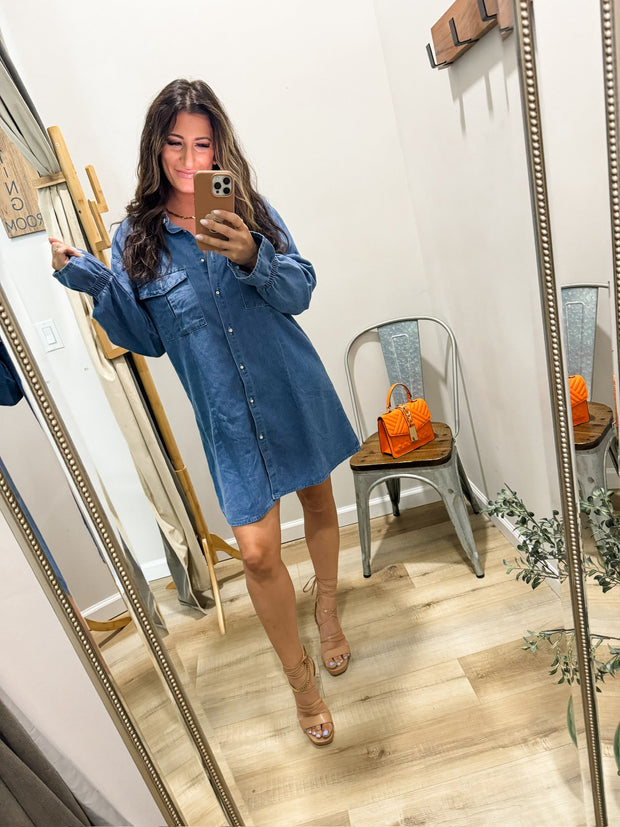 PREORDER Pocketed Dropped Shoulder Mini Denim Dress 2 Colors