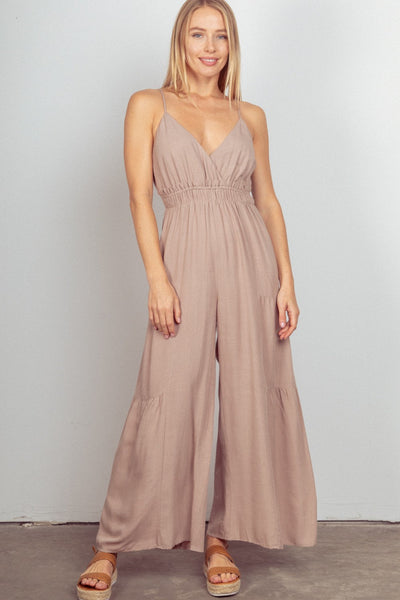 Sleeveless Ruched Wide Leg Jumpsuit