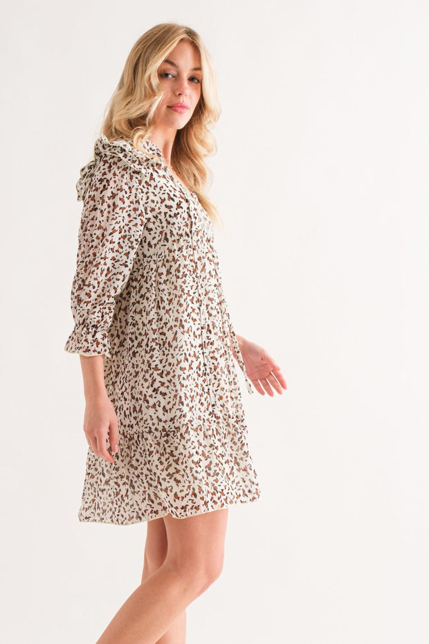 Leopard Ruffle Hem Woven Mini Dress