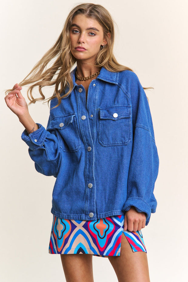 Snap Down Long Sleeve Denim Shacket