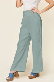 Texture Smocked Waist Wide Leg Pants