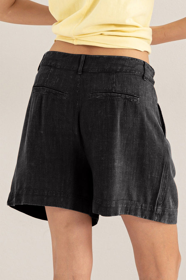 High Waist Pleated Linen Shorts