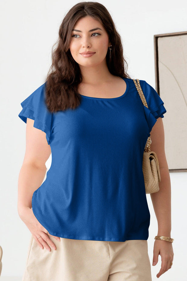 Short Fluttery Sleeve Round Neck Top