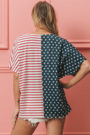 US Flag Themed Color Block Short Sleeve T-Shirt