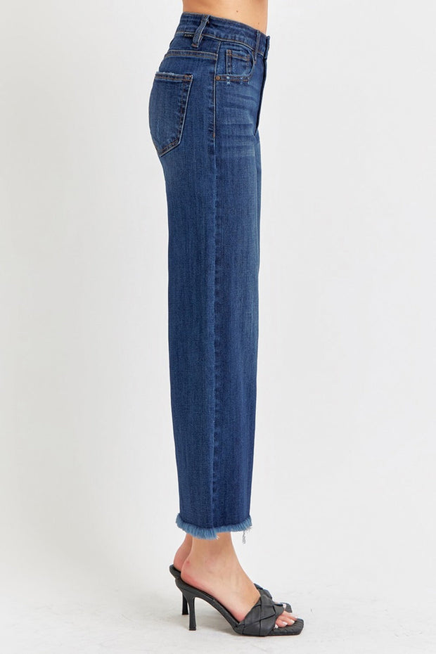 RISEN Raw Hem Cropped Wide Leg Jeans