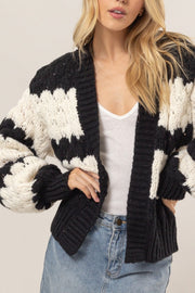 Scallop Striped Open Front Long Sleeve Sweater Cardigan