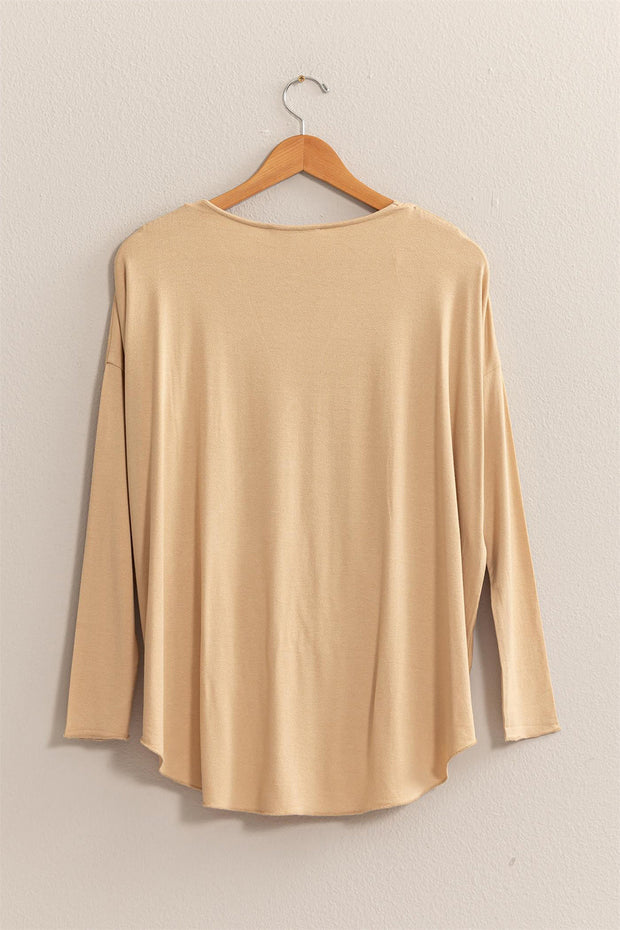 Draped Drop Shoulder Long Sleeve Top