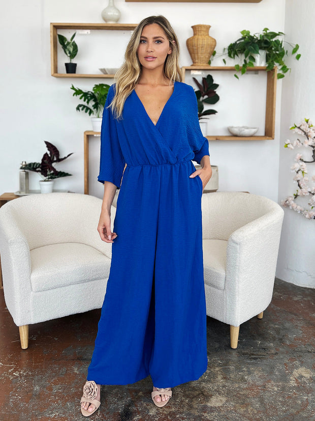 Surplice Wide Leg Jumpsuit with Pockets