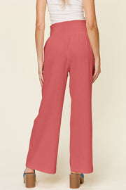 Texture Smocked Waist Wide Leg Pants