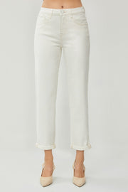 RISEN High Waist Rolled Hem Straight Jeans