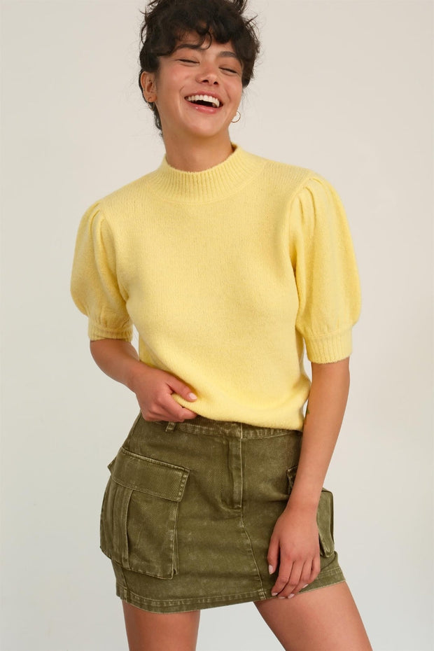 Mock Neck Puff Sleeve Sweater