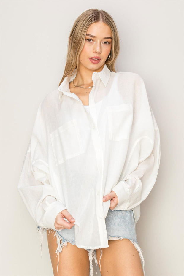 Button Up Drop Shoulder Shirt