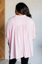 Boxy Striped Button Up in Hot Pink