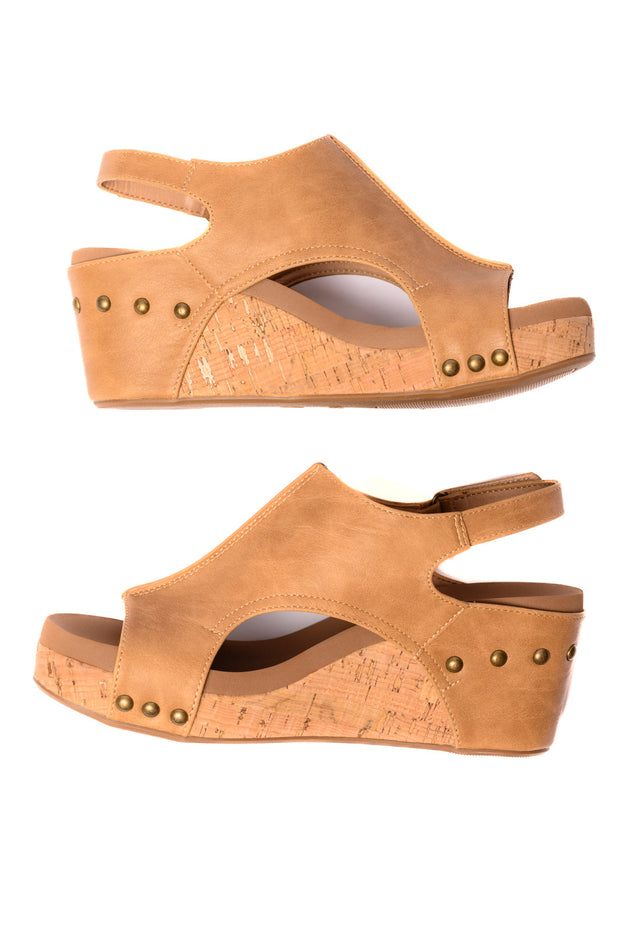 CORKYS Carley Wedge Sandals in Caramel Smooth