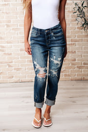 JUDY BLUE Danny Mid Rise Cuffed Destroyed Boyfriend Jeans