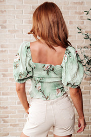 Garden of Eden Balloon Sleeve Top in Sage