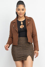 Feeling Good Faux Suede Moto Jacket Chocolate