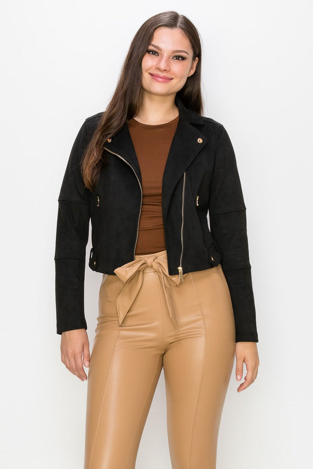 Feeling Good Faux Suede Moto Jacket Black