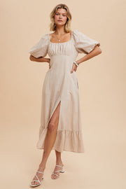 Laura Linen Puff Sleeve Dress