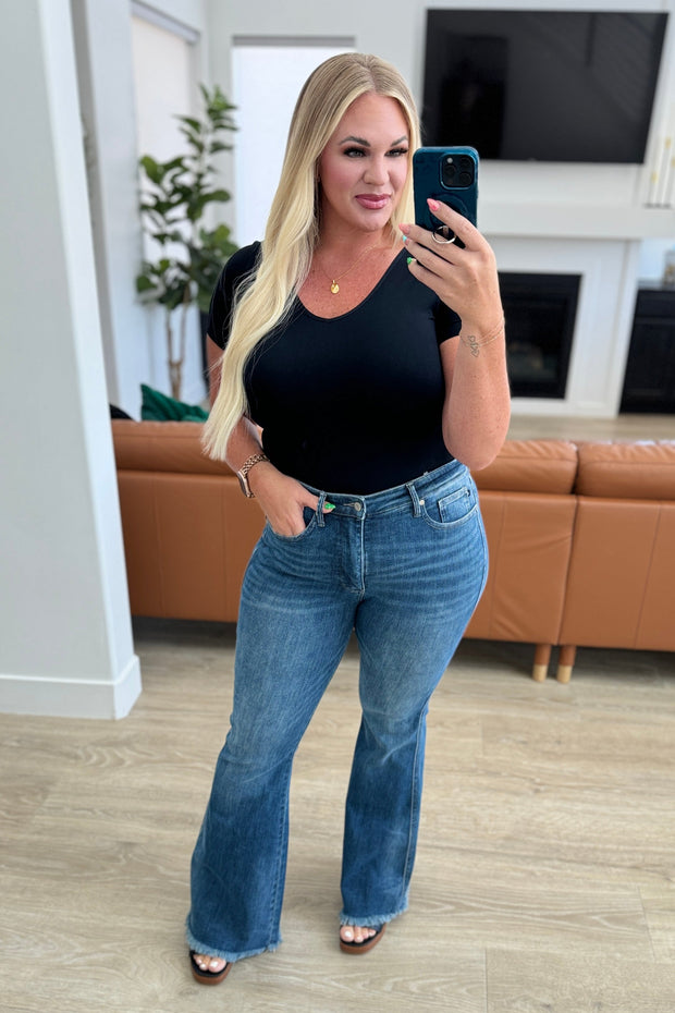 JUDY BLUE Miley High Waist Control Top Frayed Hem Flare Jeans