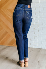 JUDY BLUE Montana High Rise Rigid Magic Distressed Straight Jeans