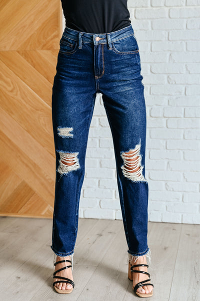 JUDY BLUE Montana High Rise Rigid Magic Distressed Straight Jeans