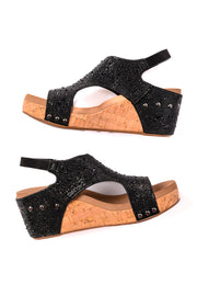 CORKYS Ashley Wedge Sandals in Black Rhinestone